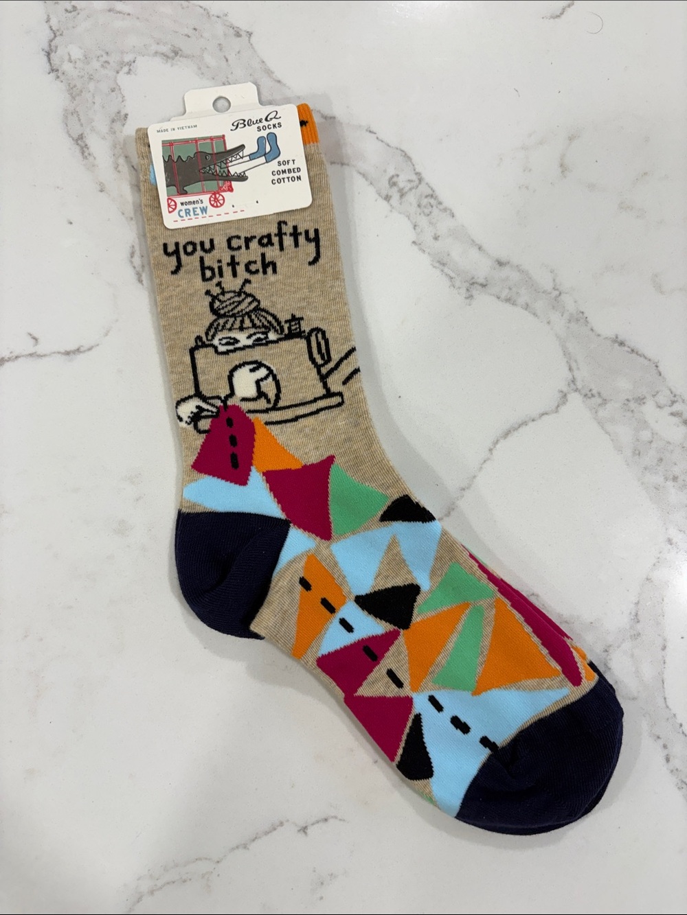 Blue Q Socks Women’s Crew “you crafty b***h” Multicolor Cotton Socks Size 5-10